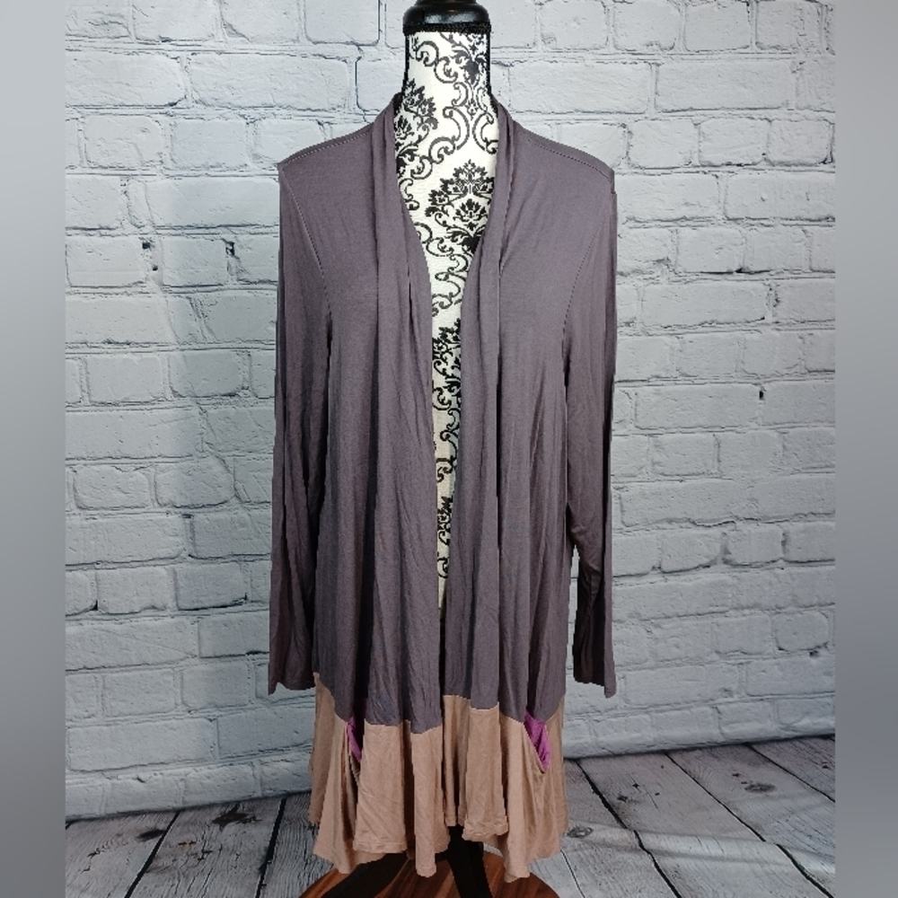 Logo women's long sleeve stretch knit open front cardigan size 2x pockets b22